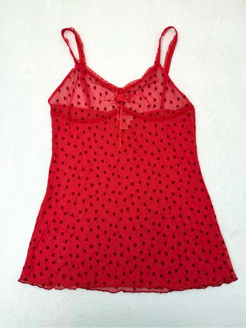 VTG Seductive Wear by Cinema Etoile Red Heart Mesh Babydoll Chemise Medium